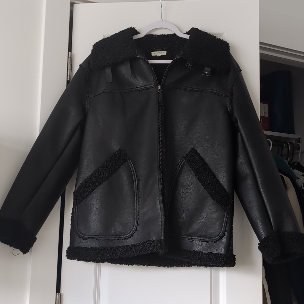 MAX Studio Faux Leather Sherling Jacket - Picture 3 of 8